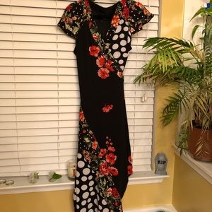 Black/White/Red faux wrap dress